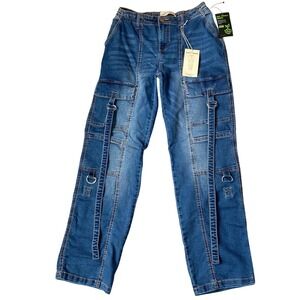 Love Trends Y2K Wide Leg Cargo Jeans Junior Size 5 Medium Wash Utility Baggy NWT